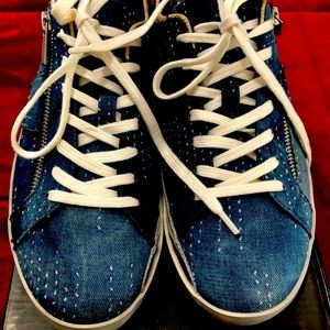 Aldo Men’s Distressed Denim Blue Sneakers Size 10